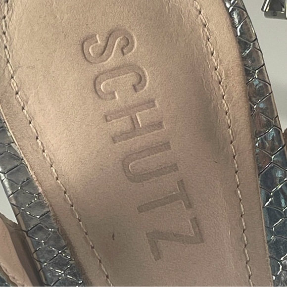 SCHUTZ Ava Rose Silver Leather Slingback Sandals 7B - Picture 9 of 11